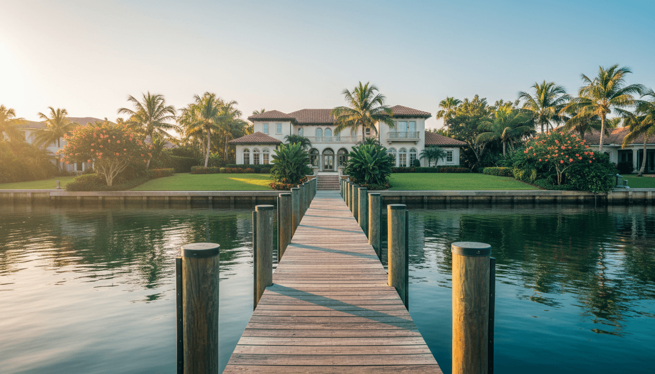 Luxury waterfront home in Sarasota at golden hour
